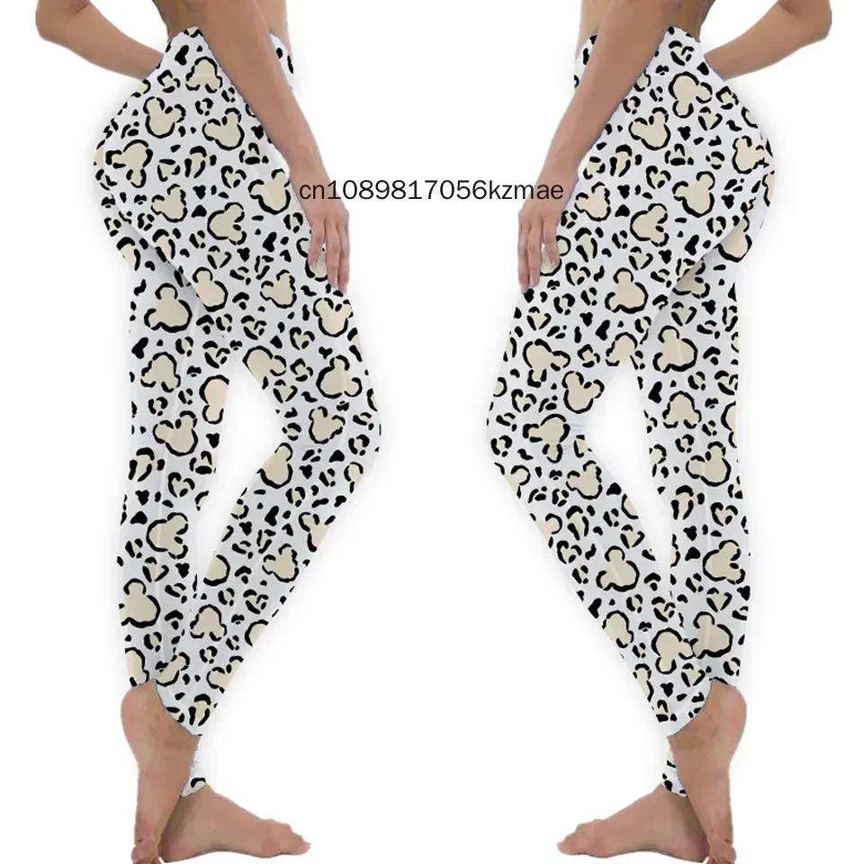 2024 New High Waist Elastic Fitness Gym Sport Workout Leggings Stitch Mickey Minnie Mouse 3D Prints Yoga Pants for Women Girls