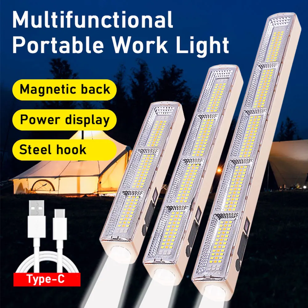 108/156/210 LED Magnetic Work Light with Hook USB Rechargeable Portable Underhood Work Lamp Bar For Car Repair Outdoor Lighting