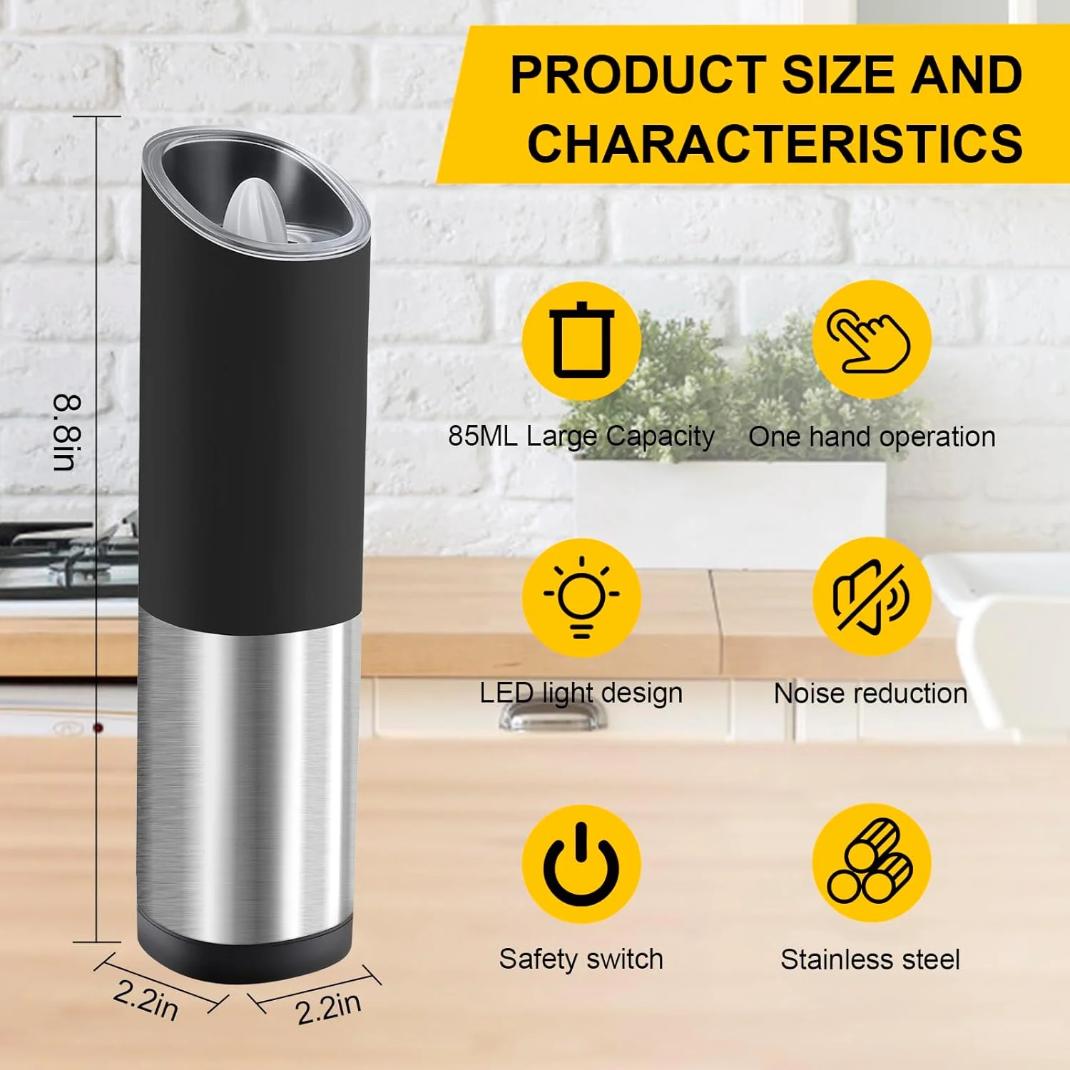 Electric Pepper Grinder Automatic Salt And Pepper Grinder Battery Powered Adjustable Coarseness Spice Mill Kitchen Gadget Tools