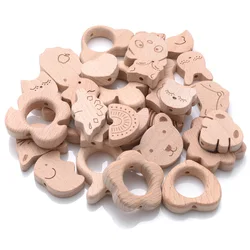 10Pcs Natural Beech Wooden Beads Cat Heart Butterfly Rainbow Cat Teethers Beads for Baby Necklace Pacifier Chain Crafts Jewelry