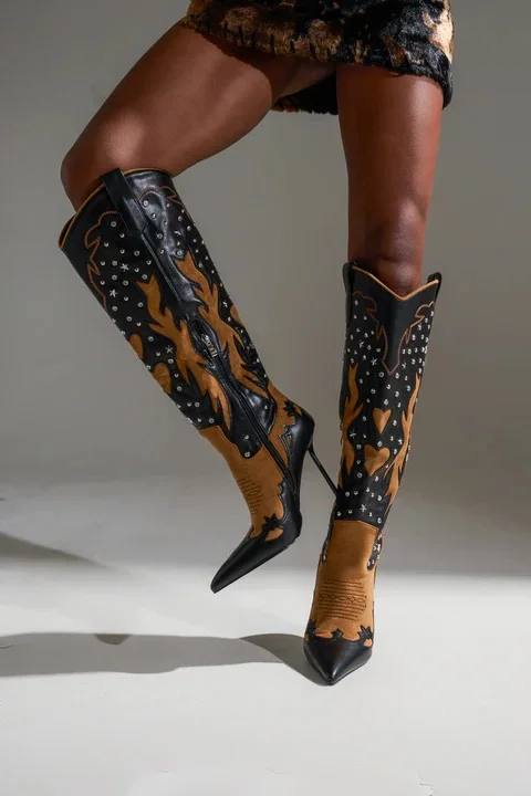 2025 Women Rhinestone Pointed Toe Over The Knee Boots Lady High Heels Side Zipper Crystal Sparkly Winter Long Boots 44 view 3