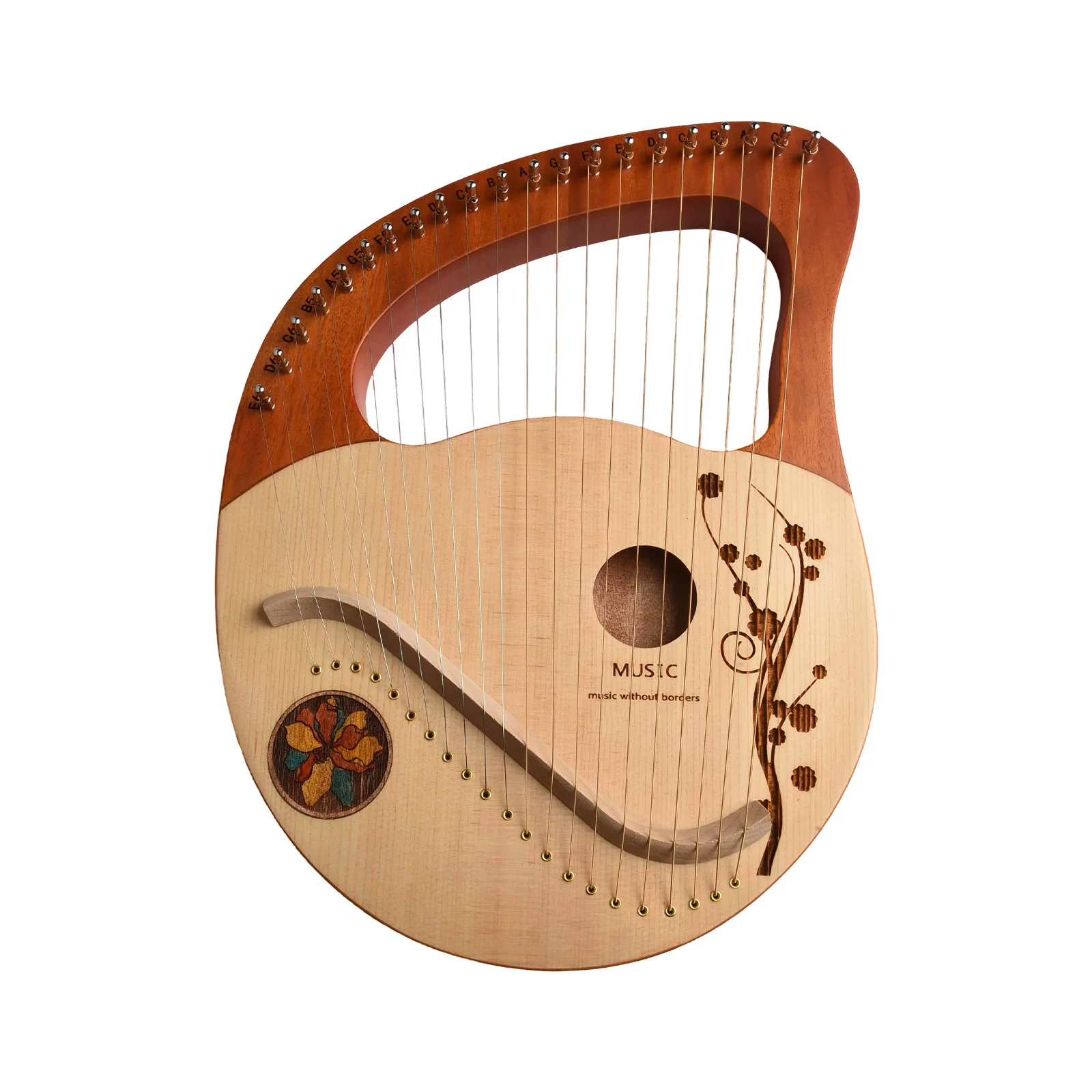 Music Instrument Lyre Lyre 21 Strings Lyre Harp Mahogany Tuning Wrench 39*29*3cm Deer Lotus Outer Space Wild Goose