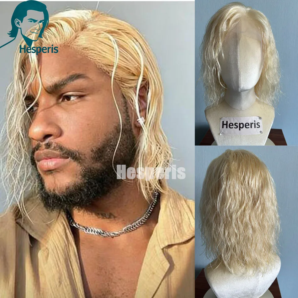 Hesperis 613 Bob Cut Ash Blonde Male Wig Transparent Lace Frontal Human Hair Short Pixie Cut Pre-Plucked 13x4 for Men