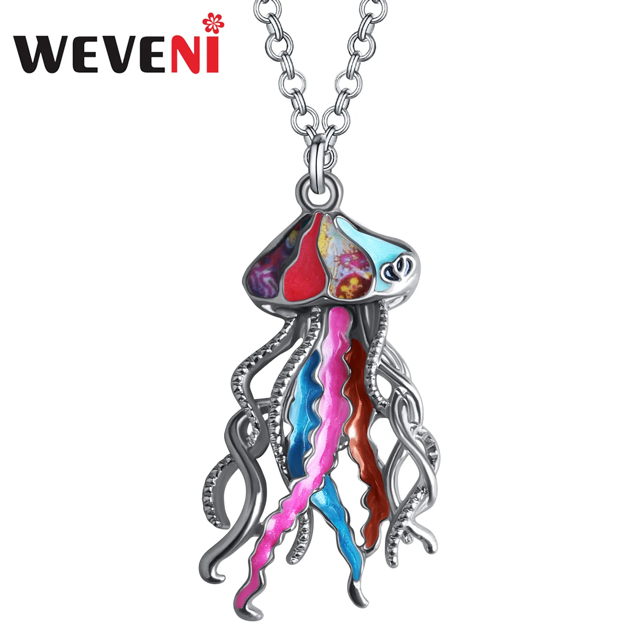 Weveni Enamel Alloy Metal Cute Floral Ocean Sea Jellyfish Necklace Pendant Gifts Animals Fashion Jewelry For Women Girls Charms