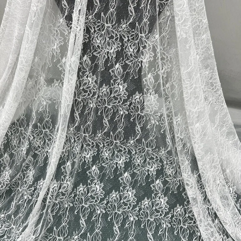 Hot Selling Spring Summer High End Customized French Eyelash Flower Lace Fabric for Wedding Dresses Clothing Hats Headscarves