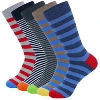 5 pares de calcetines de vestir divertidos para hombre, paquete de calcetines divertidos con patrón, calcetines novedosos de algodón peinado a rayas coloridas, calcetines casuales transpirables frescos