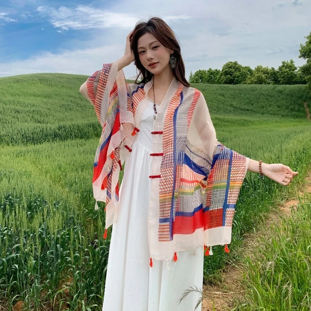 Moda nodo bottone protezione solare sciarpa scialle paisley nappe cardigan mantello grande sottile mantello in stile nazionale vacanza