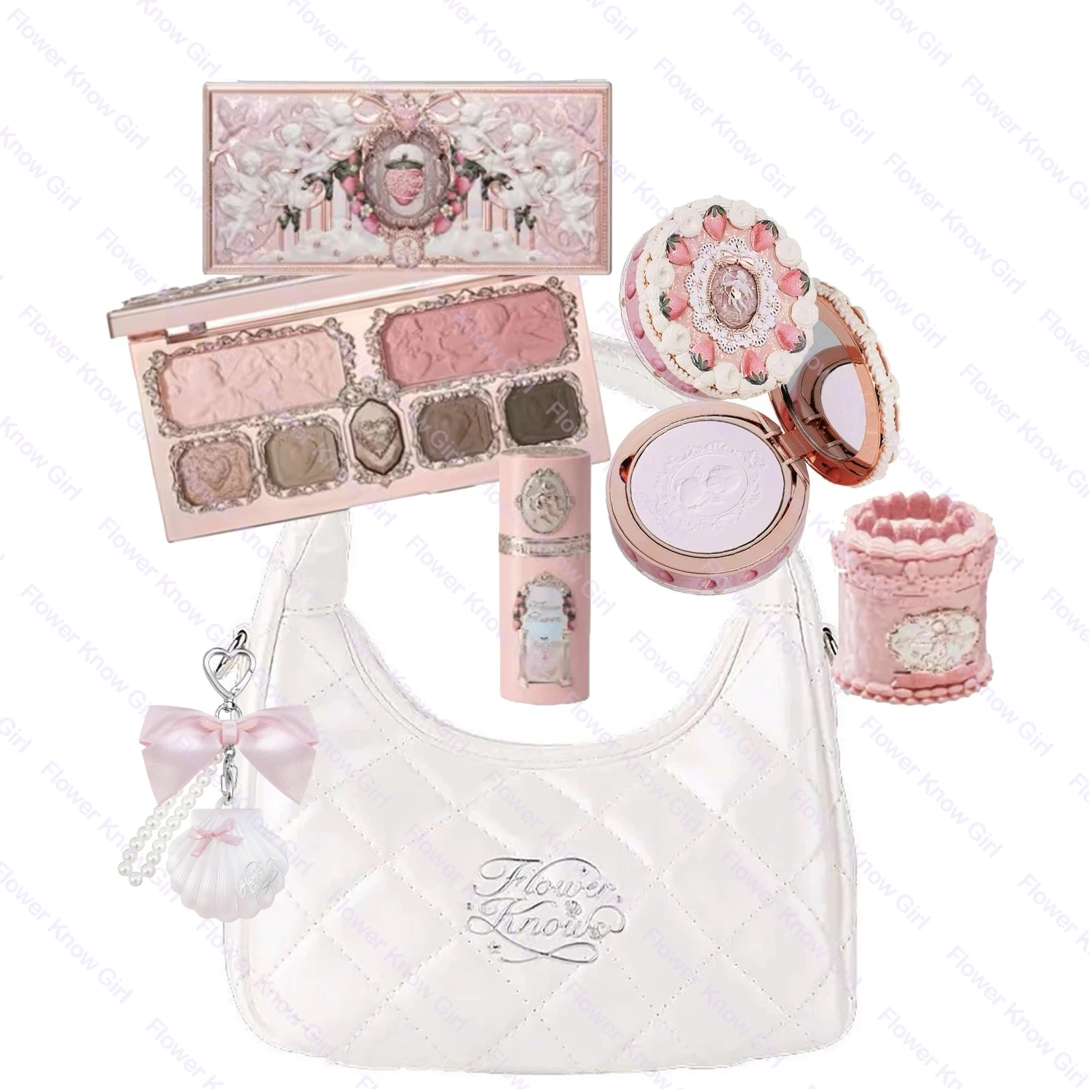 

Flower Knows Strawberry Cupid Professional Makeup Set For Women Full Kit Gift Box Eyeshadow Lip Cream Blush Compact Powder Sets