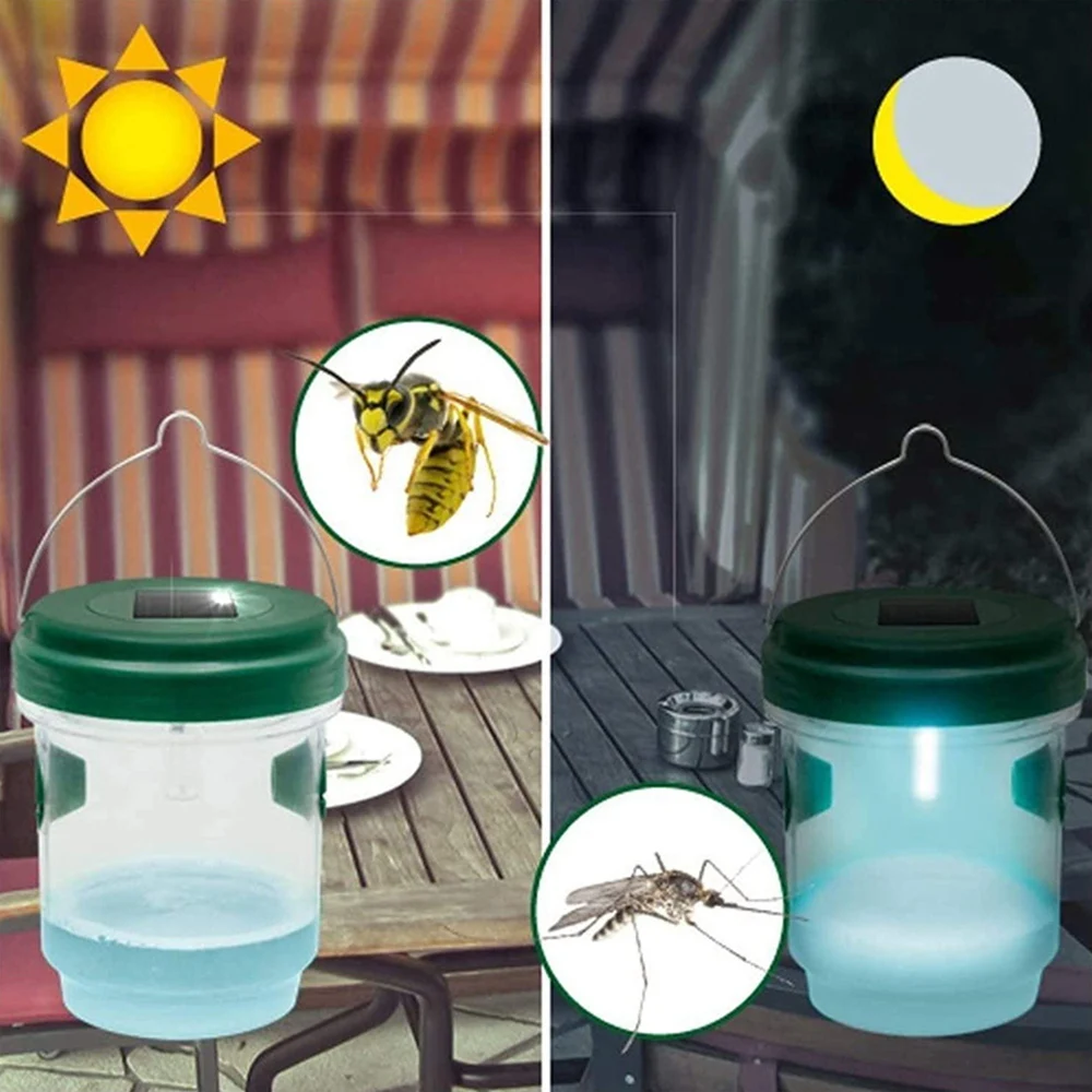 Solar Outdoor Hanging Wasp Trap LED Light Orchard Bee Catcher Insect Drosophila Trap Solar Fly Catcher Insect Control Tools