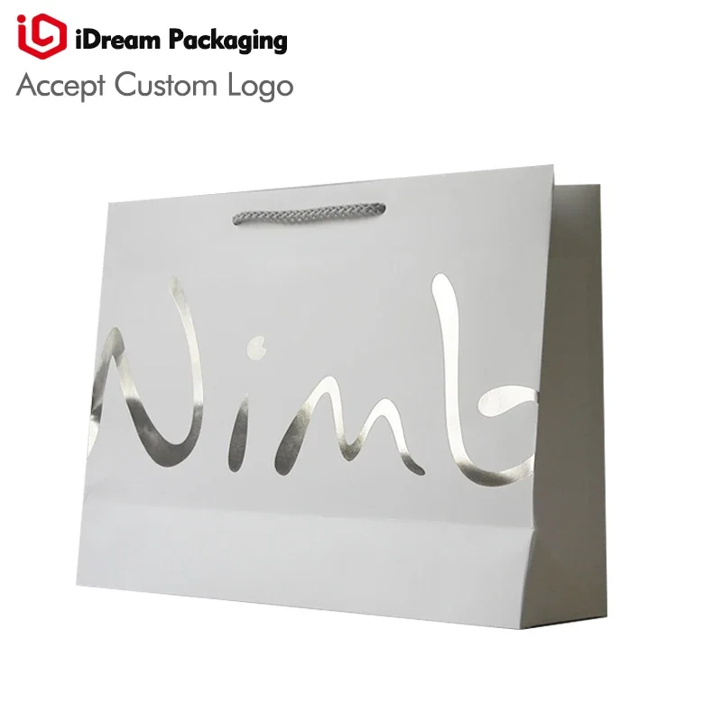 Design de luxo tamanho grande saco transportador de papel logotipo personalizado tamanho prata ouro impressão CMYK design gratuito-embalagem iDream