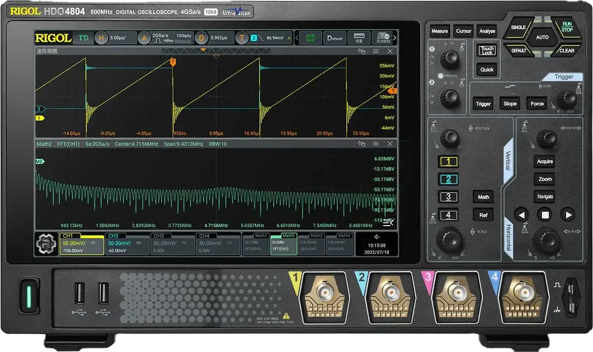 RIGOL DHO4204/DHO4404/DHO4804 High Resolution Digital Oscilloscope 200/400/800MHz 4 analog channels 12 Bit Vertical Resolution