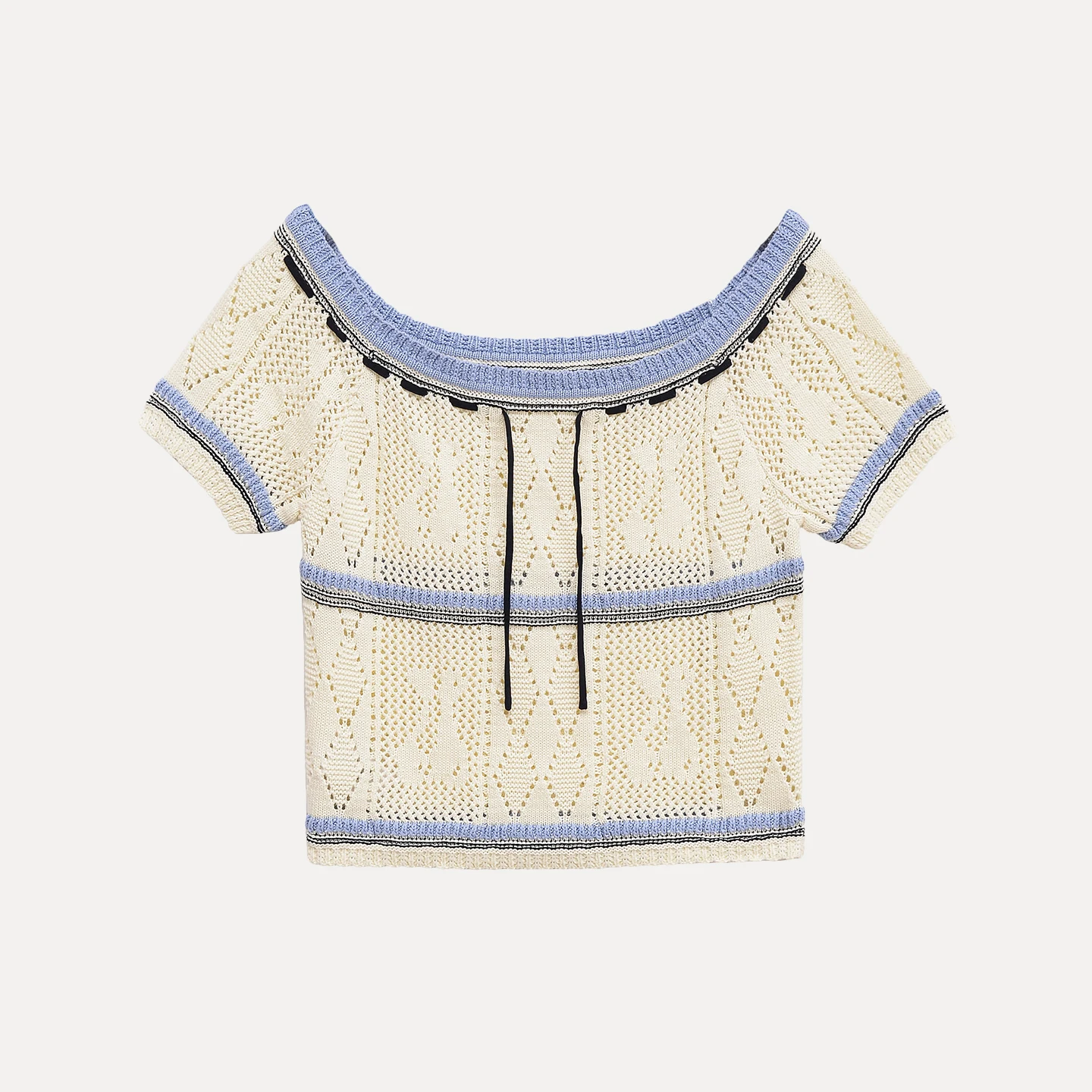 2025 Summer New Women's Hollow out Color Blo Belted ort Sve Knitted Sweater Z Commute Sle Slim Fit Polyester Fiber