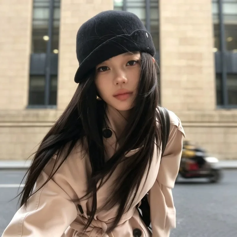 Wool Cloche Hat Women Winter Asymmetric Metal Button Rolled Brim Classic Lined Bucket Cap Шляпа Женская Фетровая