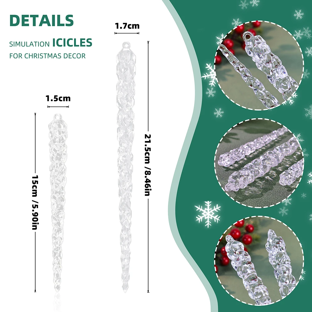 10pcs Christmas Decoration Acrylic Icicle Pendants Clear Simulation Ice Xmas Tree Hanging Ornaments Winter New Year Noel Navidad