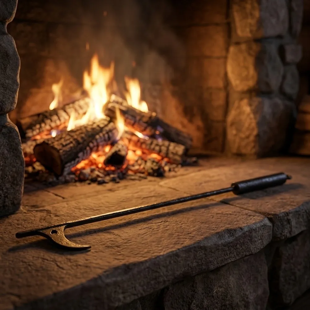 Fireplace Poker for Indoor Outdoor Fire Use - 40 Inch Steel Fire Hook Compatible with Campfires and Wood Stoves