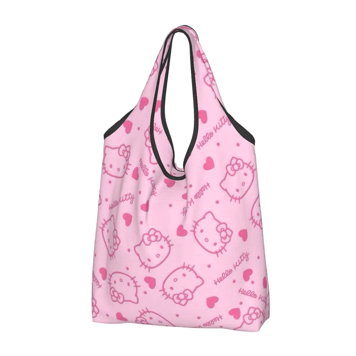 

Reusable Pink Hello Kitty Cartoon Shopping Bag for Groceries Foldable Grocery Bags Washable Large Tote Bags