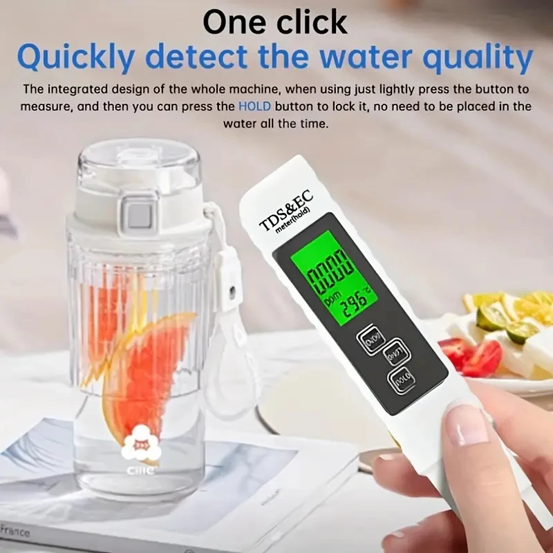 4in1 Backlight Water Quality Detection Pen Household Drinking Water Purity EC Meter High Accuracy TDS Meter 0-9990ppm Digital.