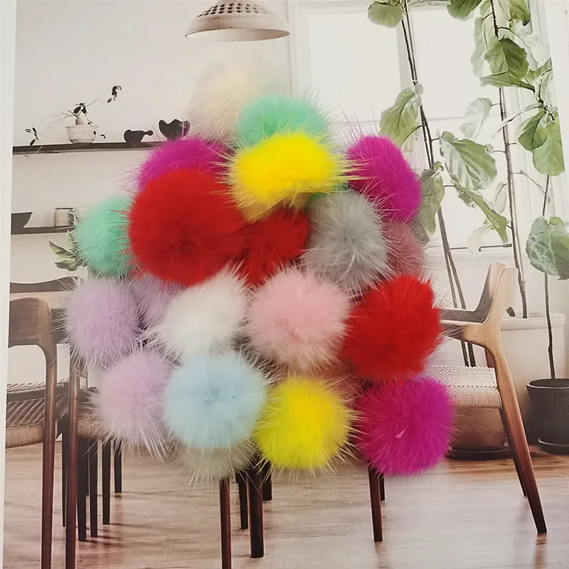 Pack of 5/10 Multicolor 2.5-4cm Mink Pompom for Sewing Knitted Keychain,scarf, Shoes and Hat Fur DIY Handicraft Hair Accessories