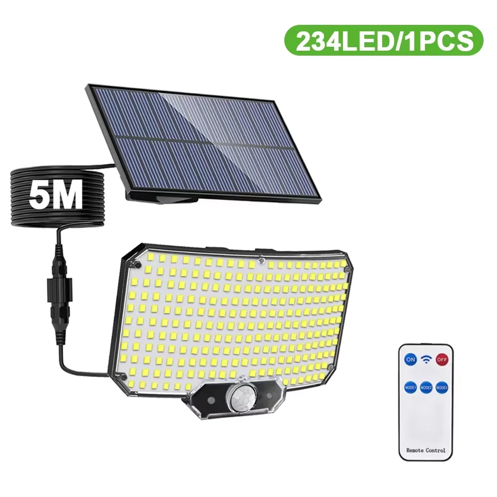 Lampa solarna zewnętrzna super jasna z czujnikiem ruchu, mocna energia solarna, 234 diody LED, ogrodowa lampa ścienna, wodoodporna IP65, 3 tryby pracy. — 2