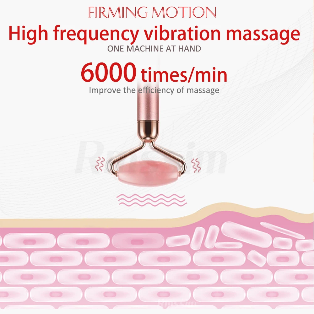 4 In 1 Electric Jade Roller Slimming Face Massage Lifting Vibrating Natural Rose Quartz Jade Roller Stone Facial Beauty Tool