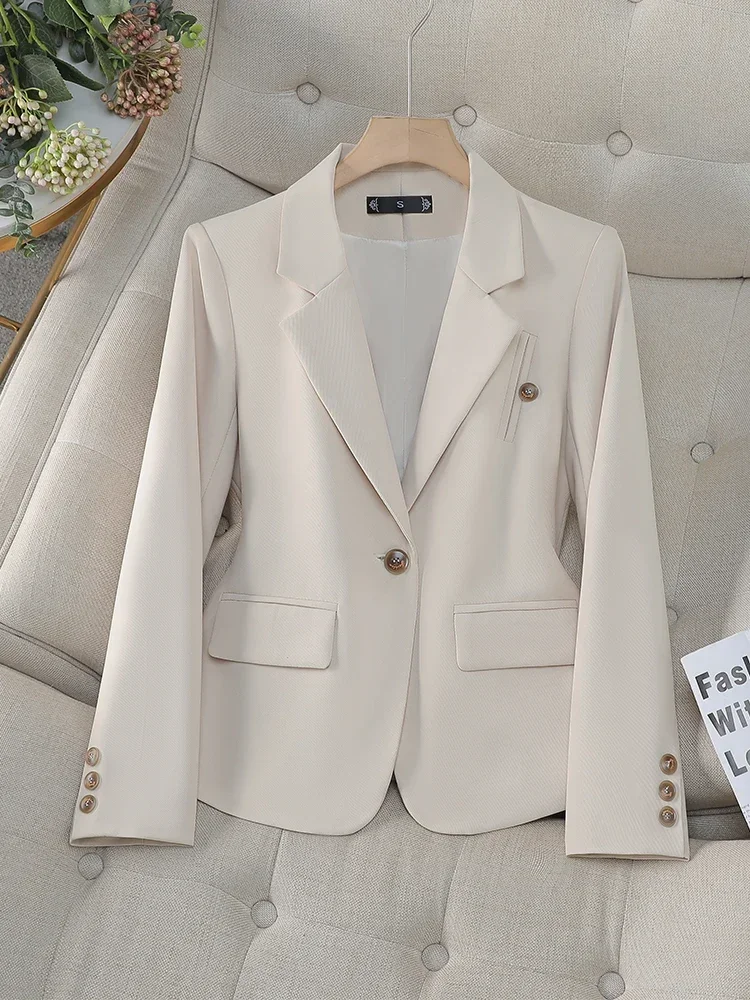 Fashion Autumn Winter Women Blazer Coat Female Apricot Black Coffee Solid Long Sleeve Casual Ladies Jacket