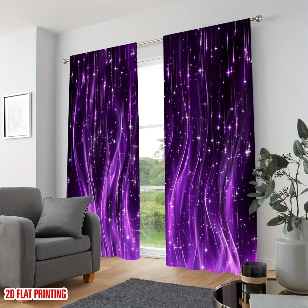 Elegant Purple Galaxy Curtain Panels for Living Room Home Decor Starry Night Window Treatment