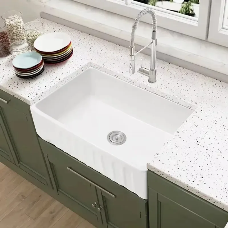 

24 inch Rectangular Kitchen Sink Ceramic Farmhouse Single Bowl White Basin Fashion Kitchen Equipment