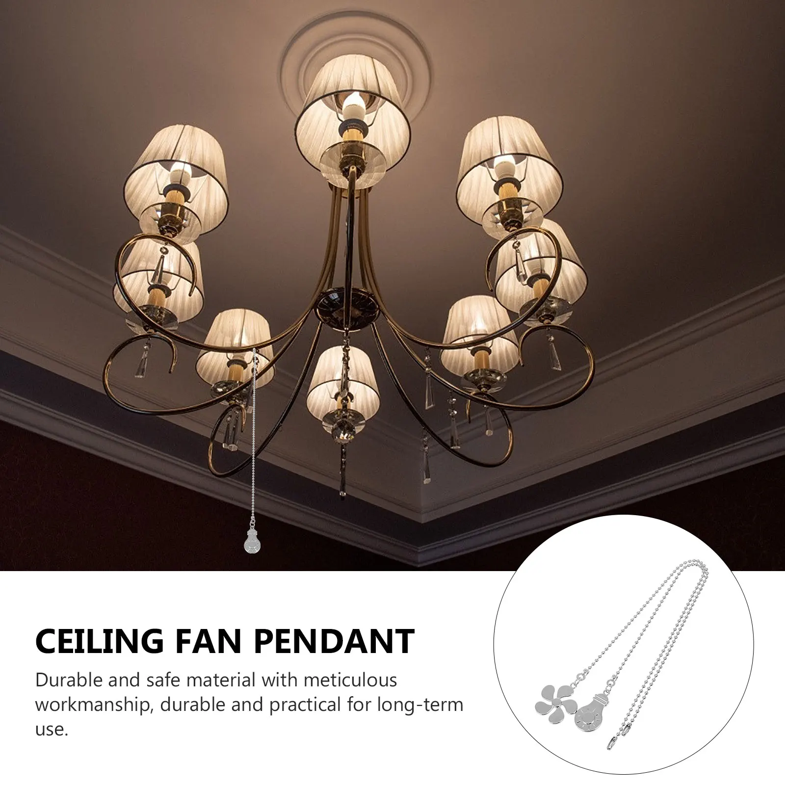 

2 Pcs Zinc Alloy Pendant Chain Decor Fan Chain Replacement for Ceiling Fans Lights Beaded Fan Pull Extension