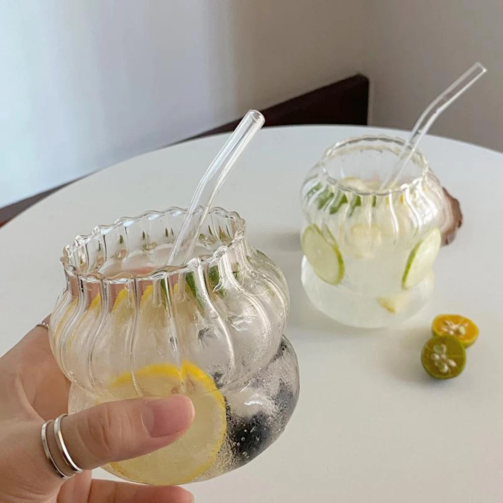 410/650/530ml Irregular Shaped Drinking Glass Wavy Clear Glass Tea Juice Milk Cup Iced Coffee Mug Home Water Glasses Stripe Mug