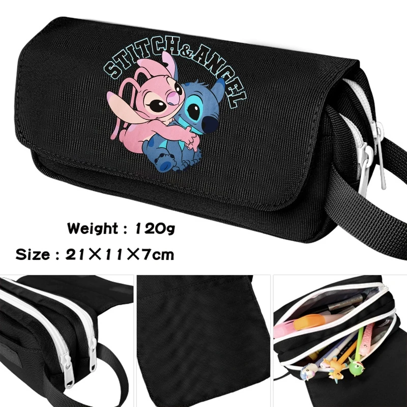 Disney Lilo Stitch Pencil Case Bag Large Capacity Pen Case Supplies Stationery Kawaii School Pencil Cartoon Cosmetic Bag