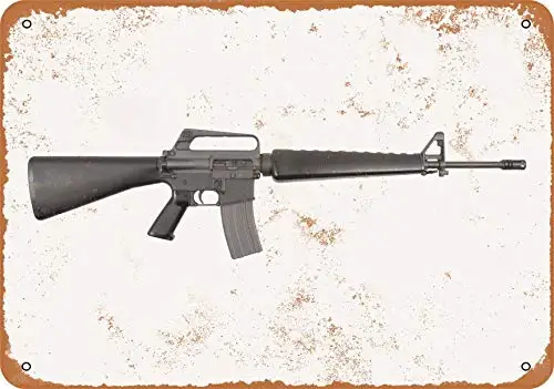 Wall-Color  Metal Sign - Gun Art - M16 Rifle - Vintage Look
