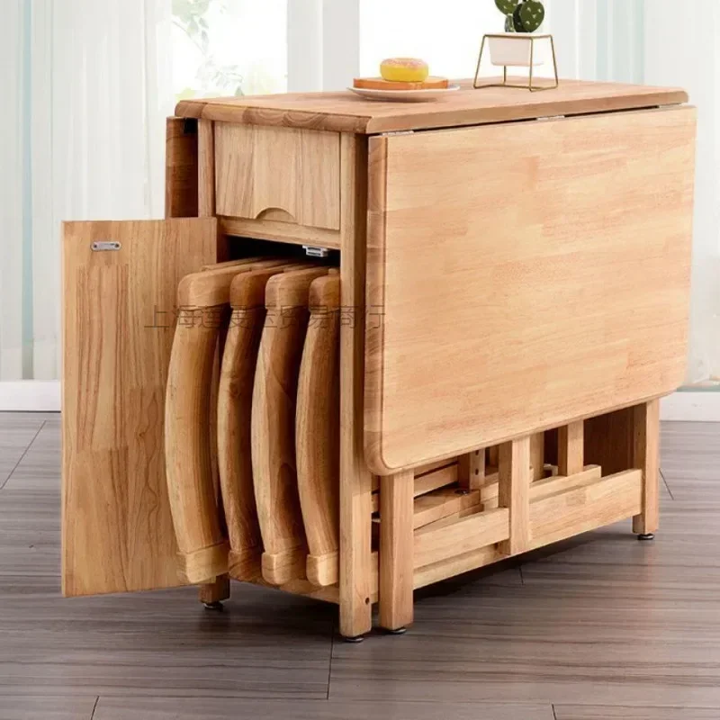 

Furniture Three in One Folding Dining Table and Chair Small Unit Type Pure Solid Wood Household Multi functional Table Creative