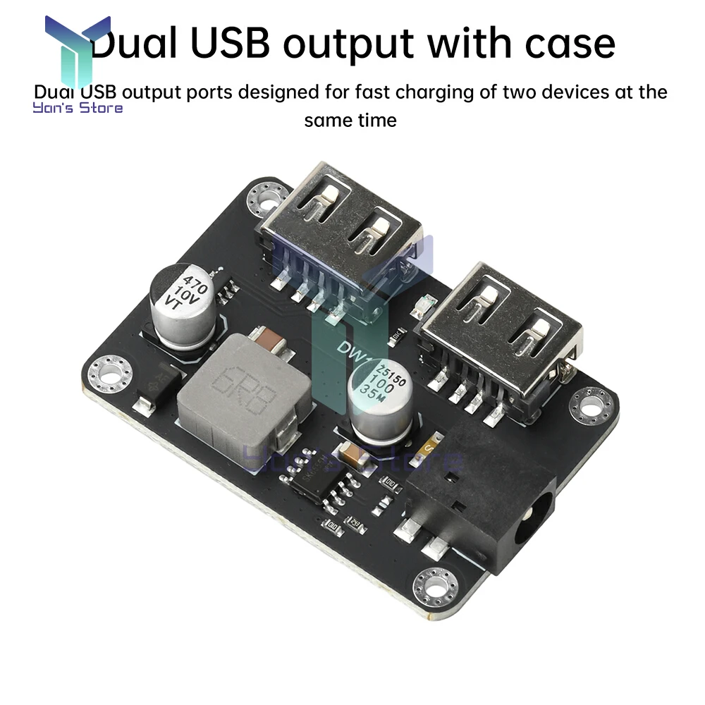 DC-DC 듀얼 USB 출력 고속 충전 스텝 다운 모듈 DC6-30V 9V/12V/24V ~ 5V5A 케이스가있는 휴대 전화 차량용 USB 충전기