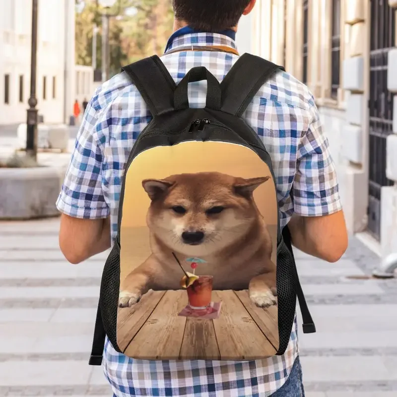 Mochila Cheems On The Vacation para mujeres y hombres, bolsa de libros para estudiantes universitarios, se adapta a computadora portátil de 15 pulgadas, bolsas Shiba Inu Doge