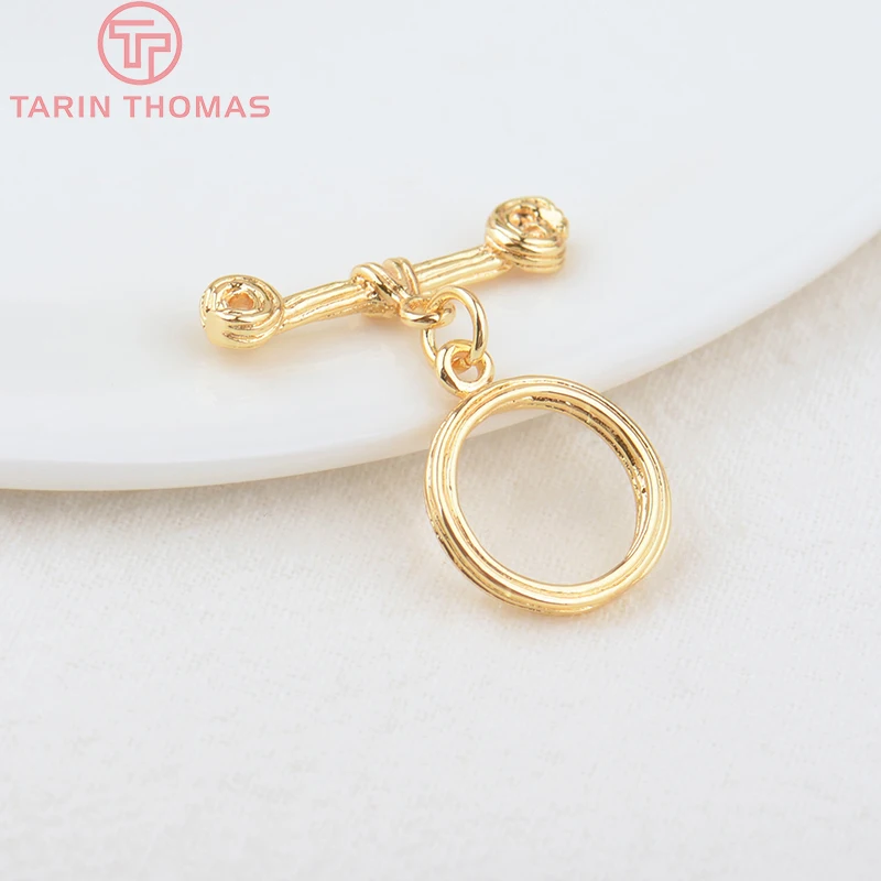 (3337)6 Sets O:14MM T:24MM 24K Gold Color Plated Brass Round Bracelet O Toggle Clasps High Quality Diy Jewelry Accessories