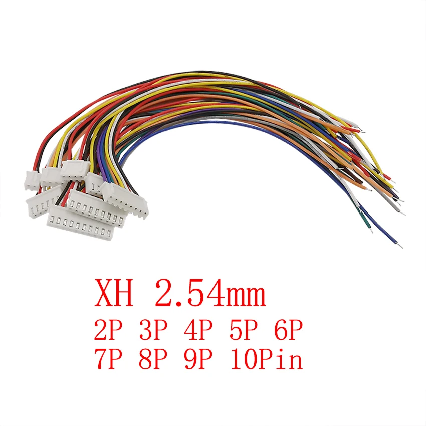 

100Pcs/lot JST XH 2.54mm Pitch Male Plug Wire Cable Connector XH 2.54 2P 3P 4P 5P 6P 7P 8P 9P 10Pin Plugs 26AWG Electronic Wires