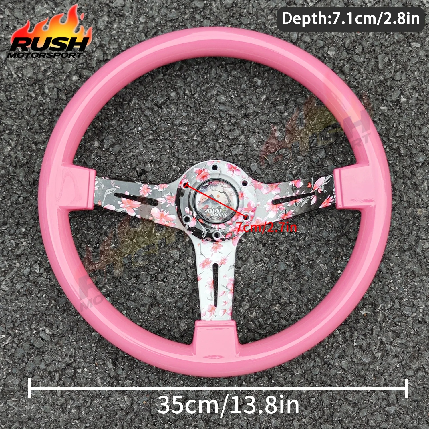 

14inch Sakura Flower Steering Wheel Black White Pink JDM Racing Sports Car Flower Steering Wheel PC-ST16