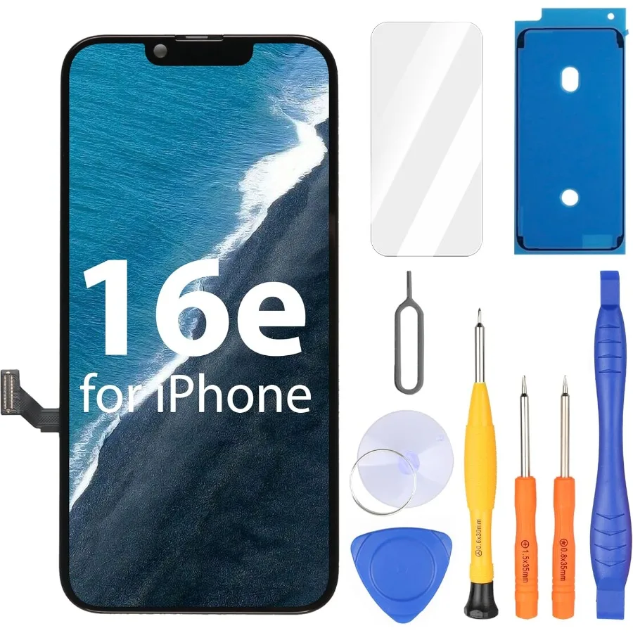 

Замена экрана Ayake для iPhone 16e, 6,1-дюймовый ЖК-дисплей FHD и сенсорный экран с дигитайзером True Tone, программируемый Face ID Rema