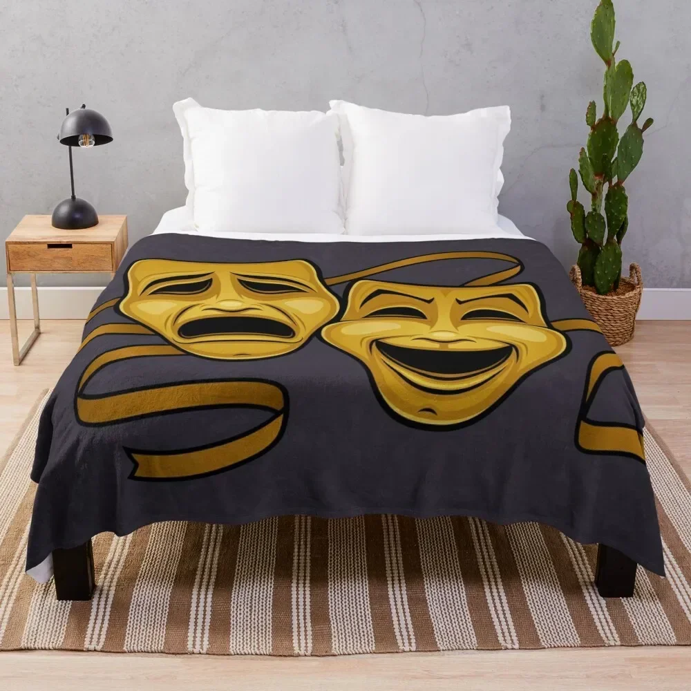 Gold Comedy And Tragedy Theater Masks Throw Blanket Polar anime blankets ands for sofa Blankets