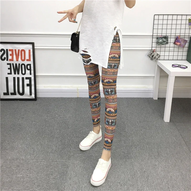 Summer Mesh Leggings Women Wear Bohemian Large Elastic Flesh Penetrating Color Sunscreen Pants  Leopard Print  Punk Rave