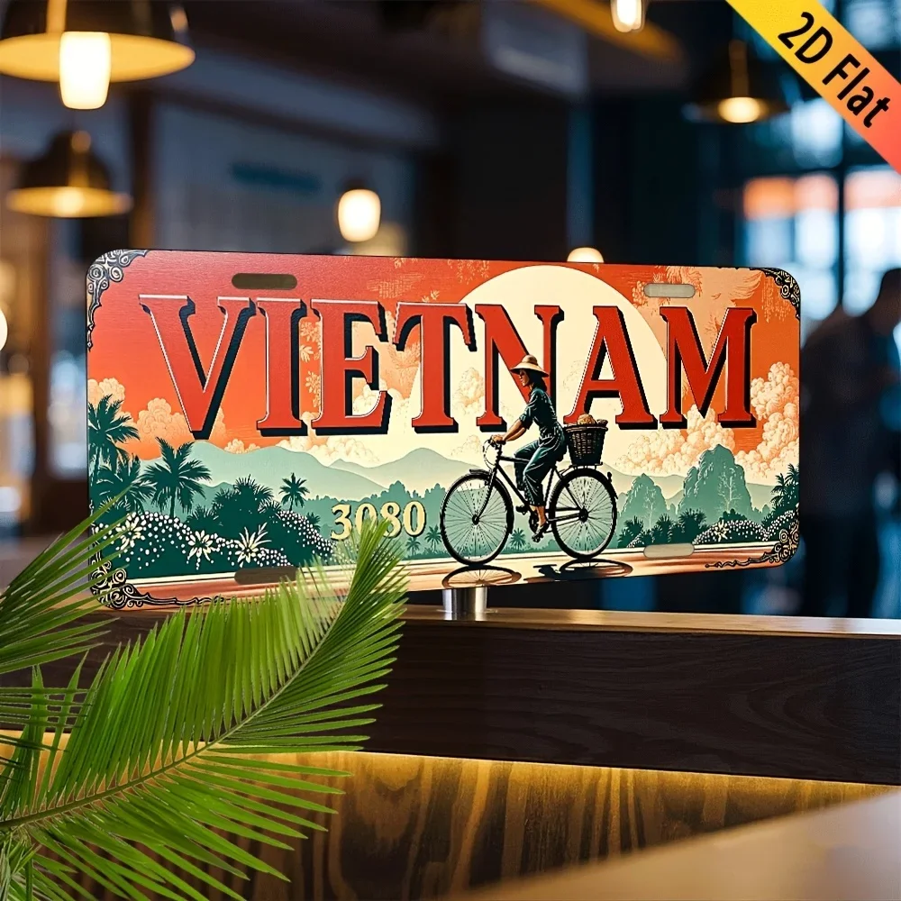 1pc Vintage Vietnamese License Plate Sign 2D Flat, Frame, Decoration Solely,Vietnam Map Vietnamese Text with English Translat