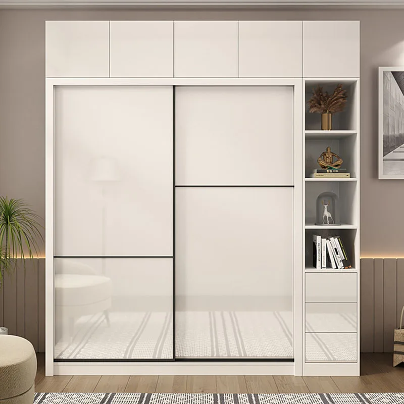 White Wardrobes Push Pull Door Vertical Trousers Organizer Space Saving Holder Rail Closet Partition Penderie Home Furniture