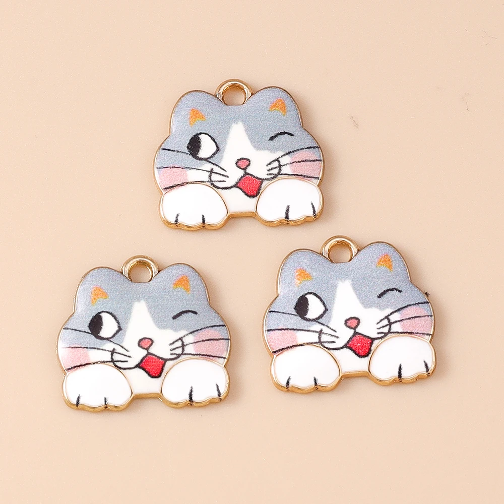 Leslie 10 Stück 16*18mm Niedliche Metall-Emaille Katzen-Anhänger für Schmuckherstellung DIY Schmuck Ohrhänger Halsketten-Anhänger – Detail 14