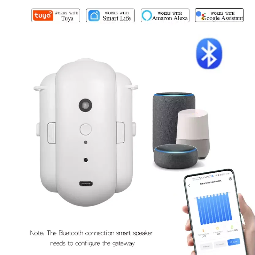 TUYA Bluetooth smart curtain robot with temperature and photometric sensor opens curtains in multiple ways