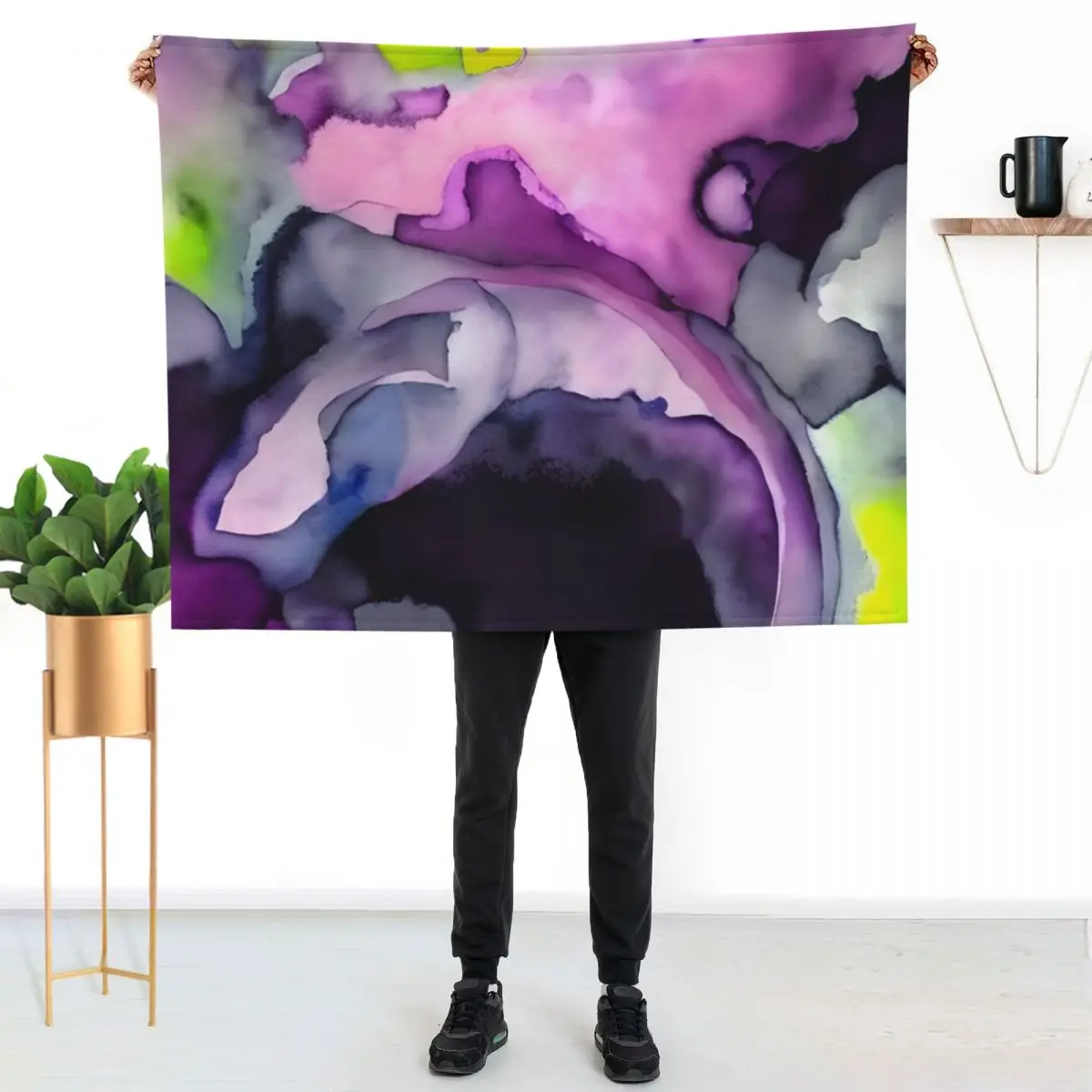 Violet Fusion: Multicolored Watercolored Inspired Art Print - New Original and Unique Art Throw Blanket