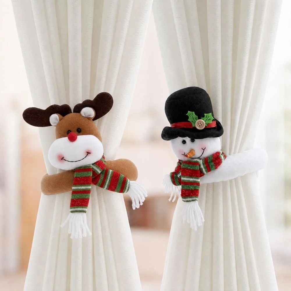 Santa Claus Christmas Curtain Tiebacks Deer Snowman Curtain Clips Cartoon Design Plush Doll Curtain Holdbacks Home Decoration