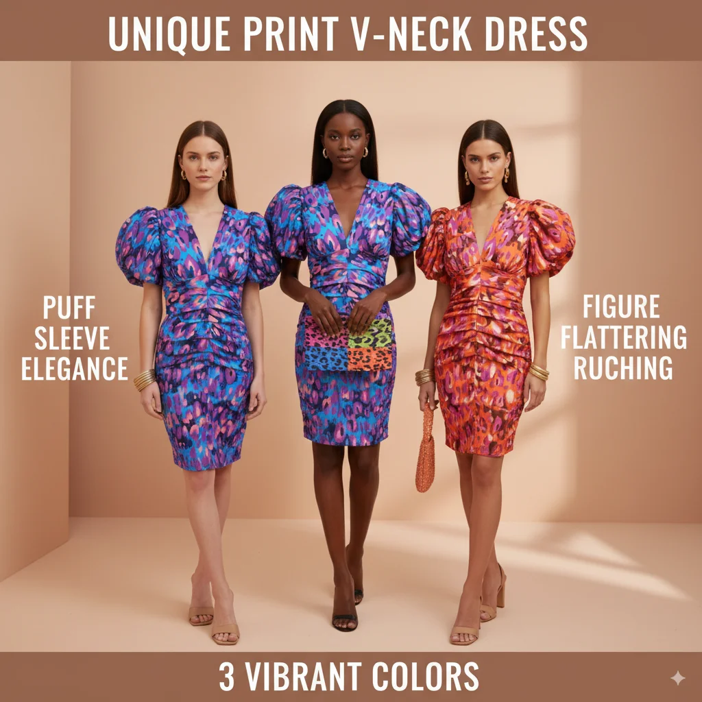 Robe d'été pour femmes, col en V, manches courtes bouffantes, moulante, taille froncée, imprimé léopard, fête, Cocktail, vacances, tenue élégante à la mode