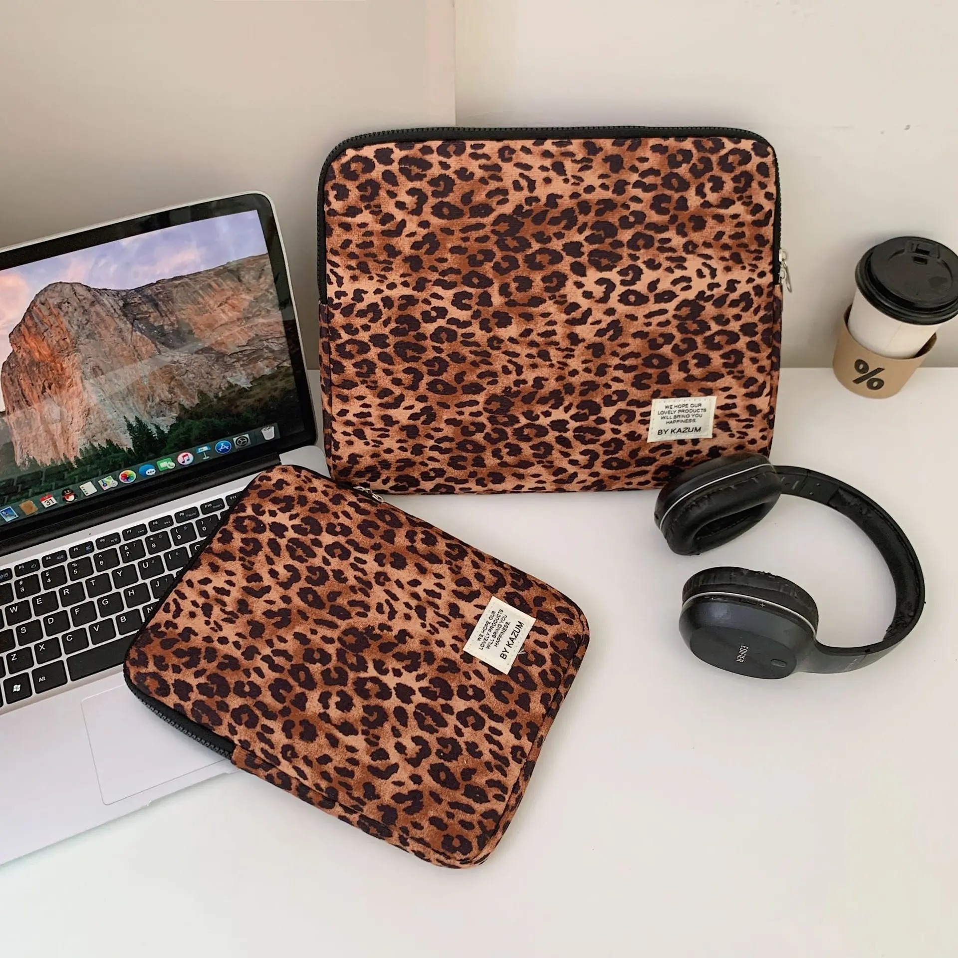 Leopard Print Laptop Sleeve For Ipad Air6 Pro11 Macbook Air13.3 13.6 Pro14 15 Dell Huawei Samsung 15.6 16 Inch Shockproof Bag