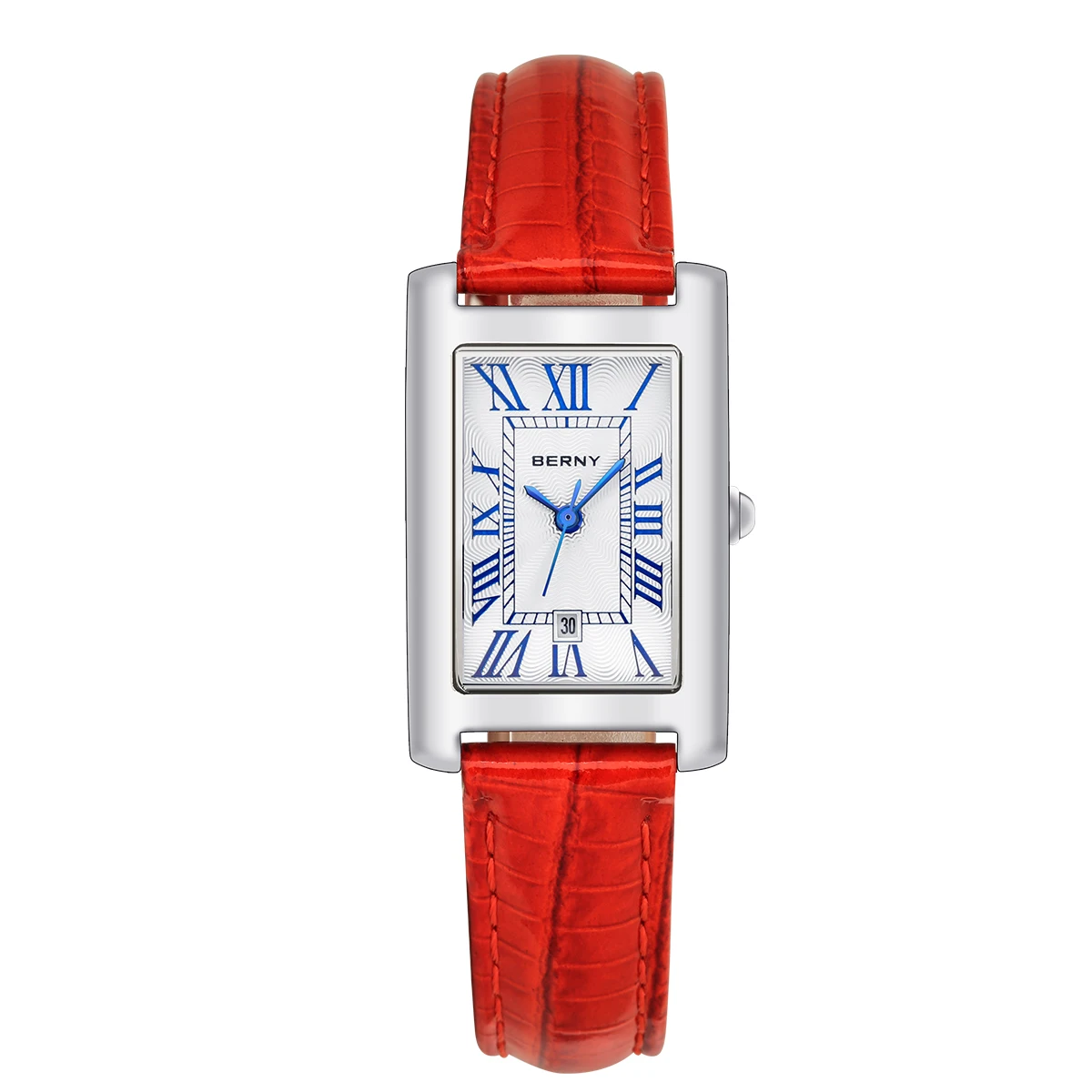 

BERNY Square Women Watch Classic Rectangular Quartz Watch for Women Roman Numeral Red Genuine Leather Strap Watch Business Watch