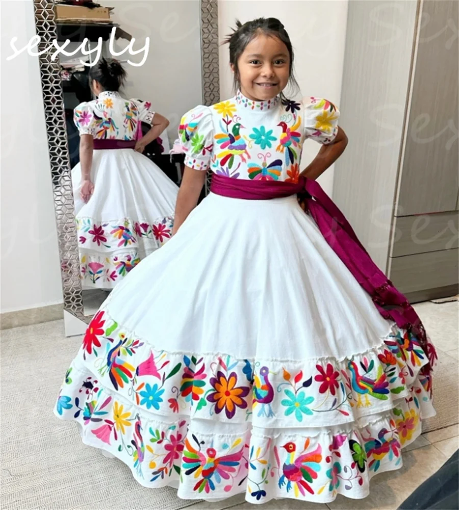 Traditional Embroidery Flower Girls Dresses Mariachi Kids Fancy Christmas Birthday Toddler Mexican Party Charro Customized